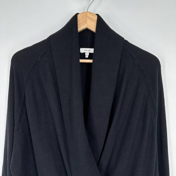 REISS Blanche Wrap Neck Jumper Draped Surplice Wrap Sweater, Black - Picture 7 of 16